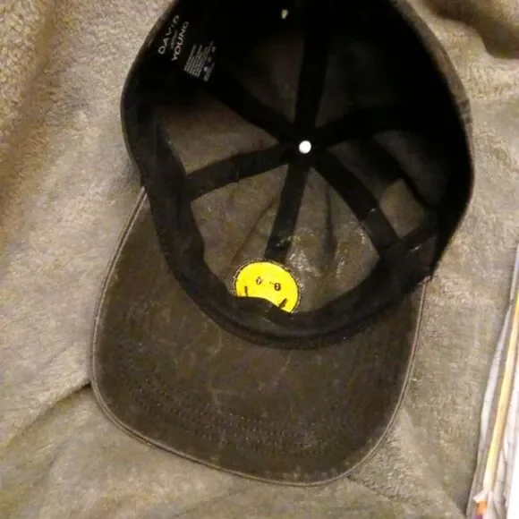 David & Young Grey Hat/ Cap with Fuzzy Yellow Smiley Logo Patch OS Adj. Strap... - Picture 8 of 8